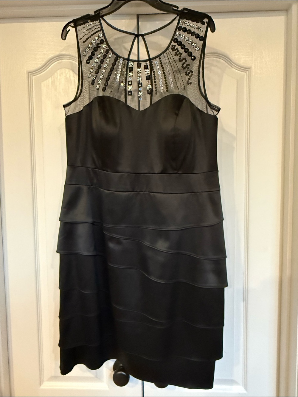 Night Way Collections Black Beaded Illusion Midi Dress